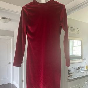Red velvet mini dress